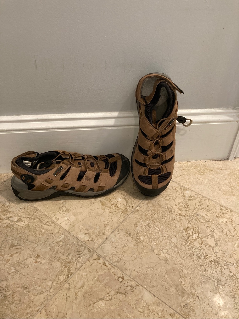 Merrell Saugatuck Kangaroo Closed Toe Hiking Sandals Brown Leather Mens Size 13